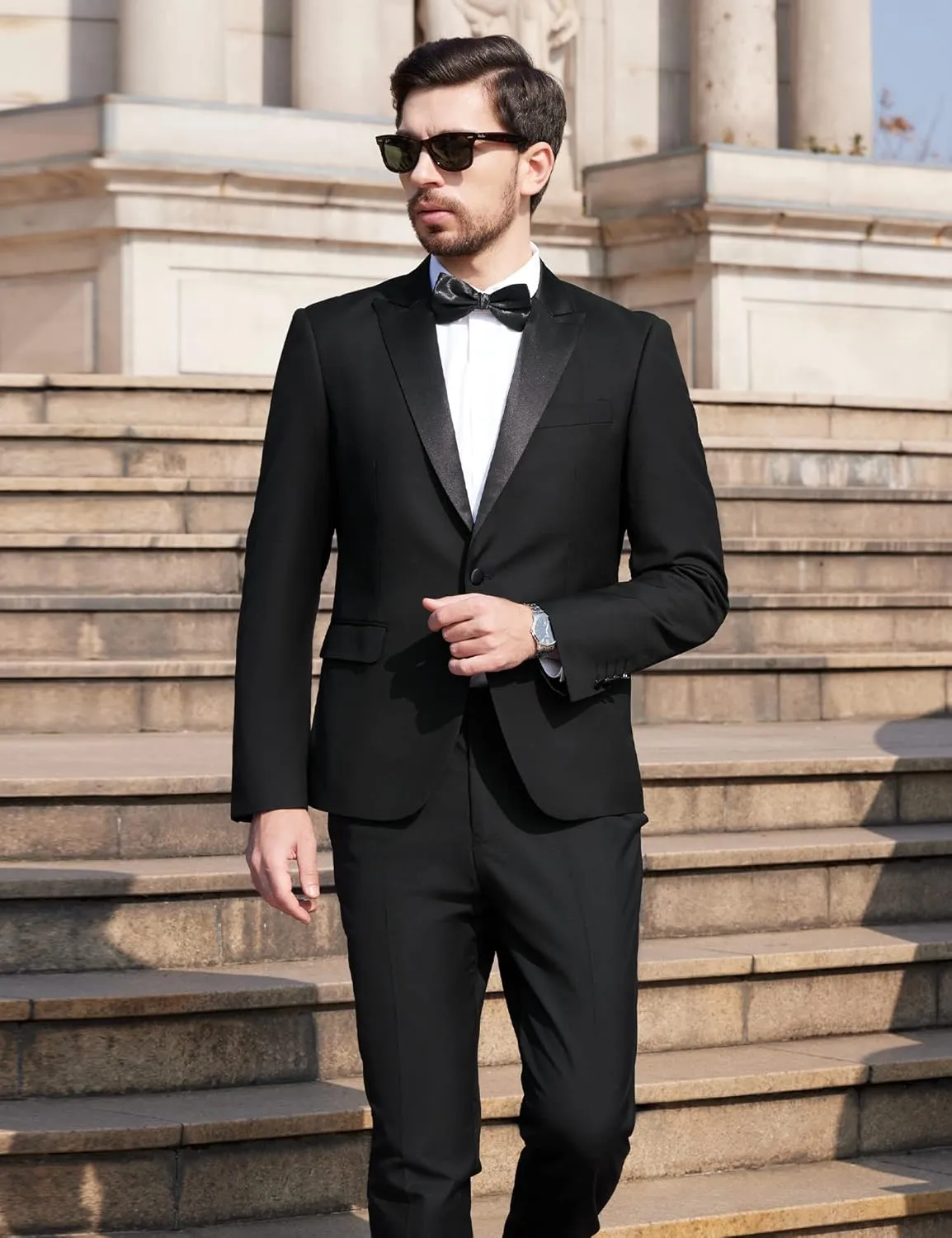 WEEN CHARM Men's Suits Slim Fit 2 Piece One Button Blazer Jacket Wedding Prom Tuxedo Pants Set