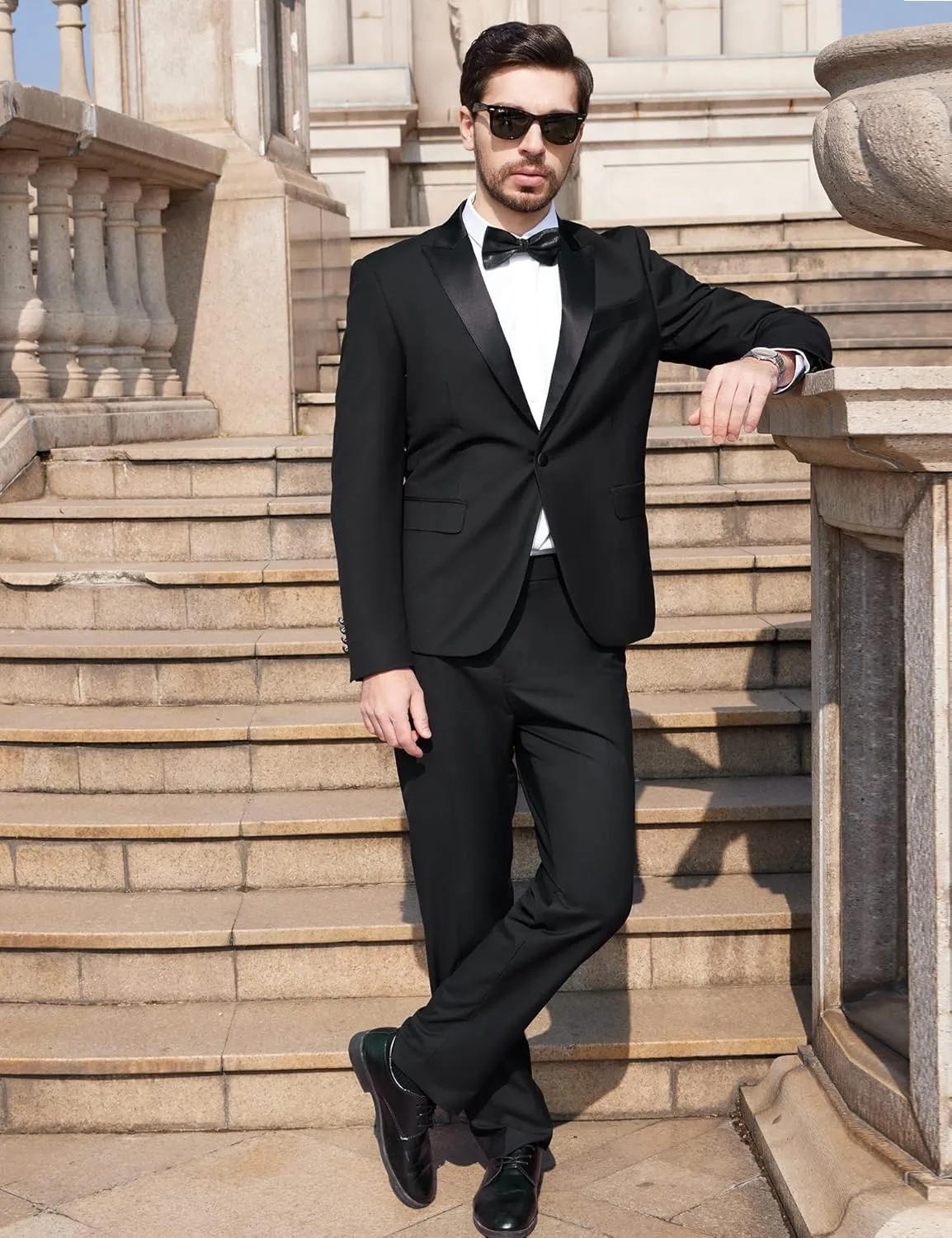 WEEN CHARM Men's Suits Slim Fit 2 Piece One Button Blazer Jacket Wedding Prom Tuxedo Pants Set