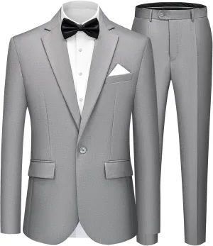 WEEN CHARM Men's Suits Slim Fit 2 Piece One Button Blazer Jacket Wedding Prom Tuxedo Pants Set