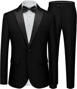 WEEN CHARM Men's Suits Slim Fit 2 Piece One Button Blazer Jacket Wedding Prom Tuxedo Pants Set
