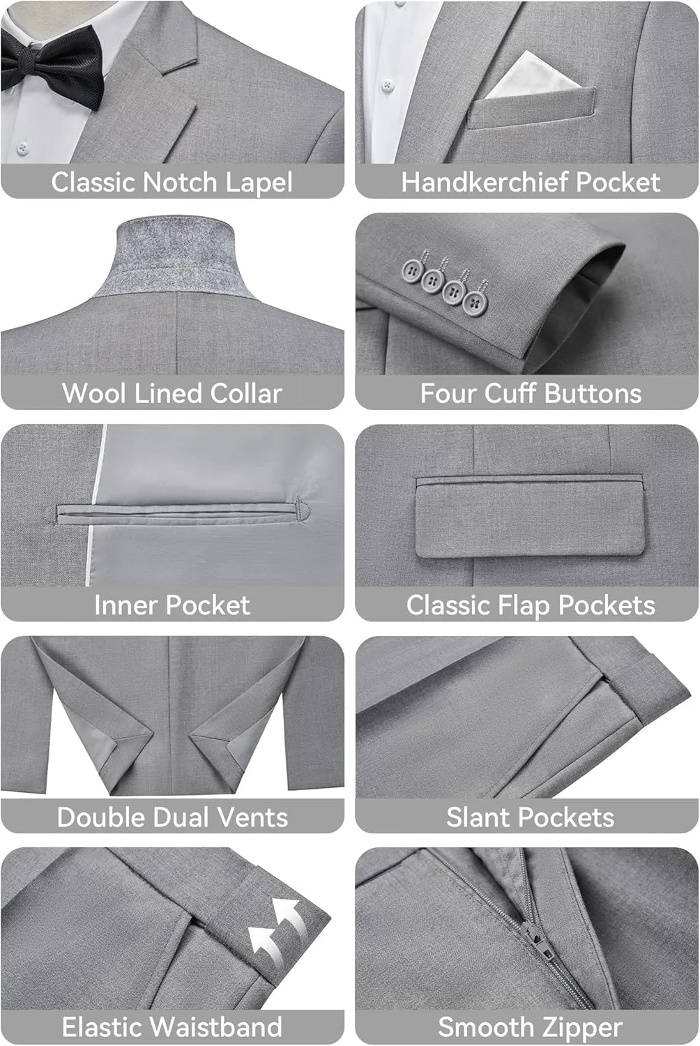 WEEN CHARM Men's Suits Slim Fit 2 Piece One Button Blazer Jacket Wedding Prom Tuxedo Pants Set