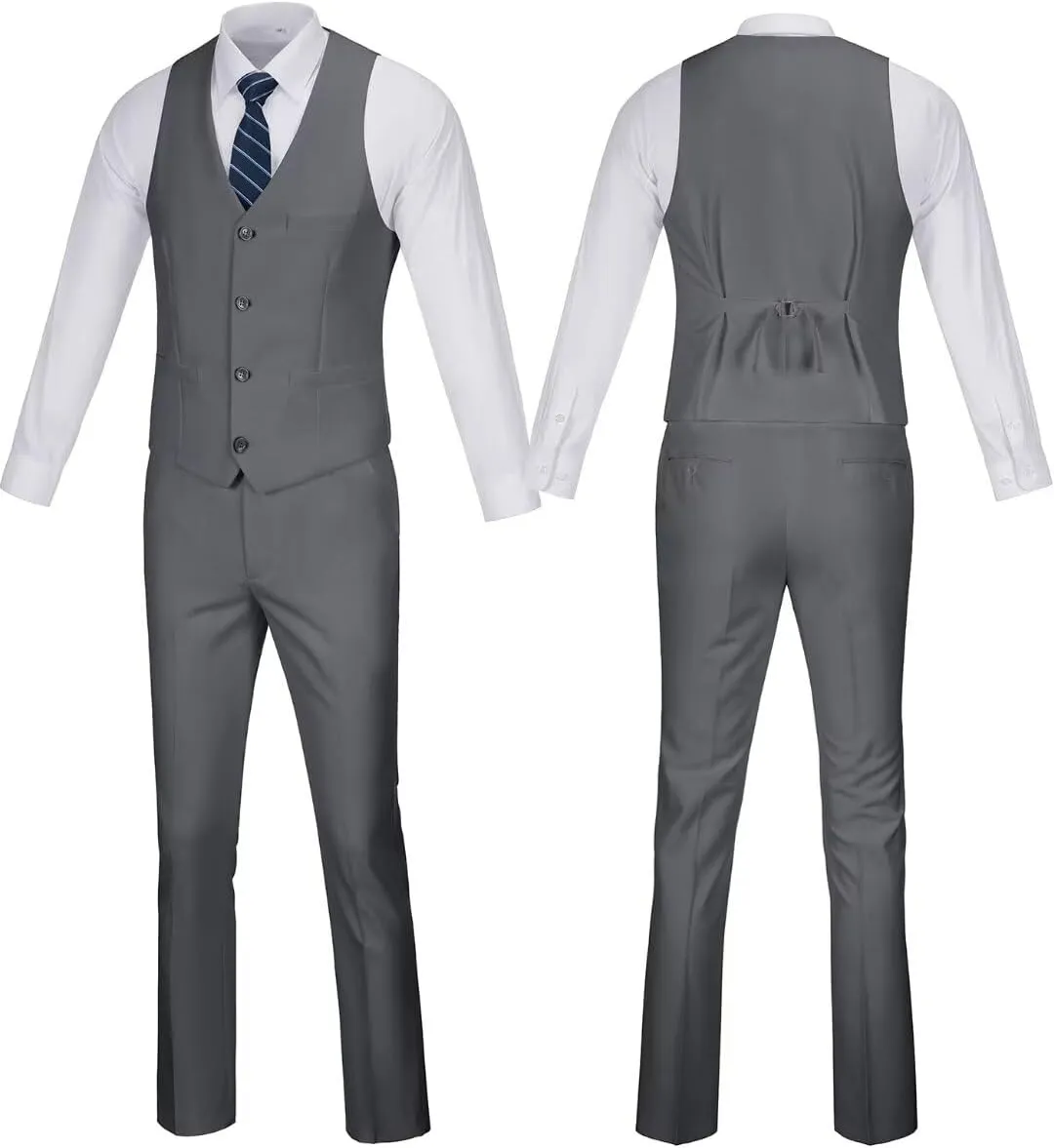 Wehilion Men's Suits 2 Pieces, Vest Pants Set for Men, V-Neck Slim Fit Casual Suit Waistcoat