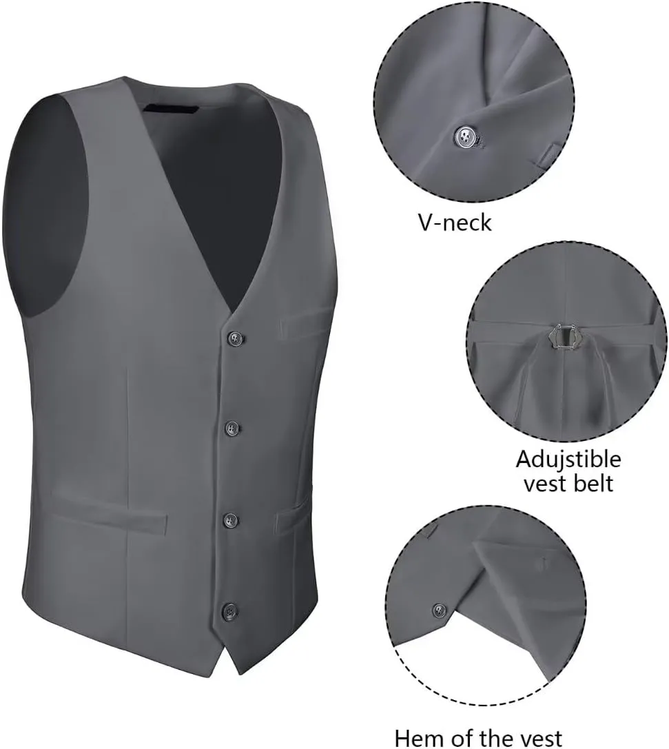 Wehilion Men's Suits 2 Pieces, Vest Pants Set for Men, V-Neck Slim Fit Casual Suit Waistcoat