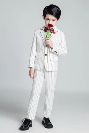 White Striped Modern 5 Piece Boy's Formal Suits