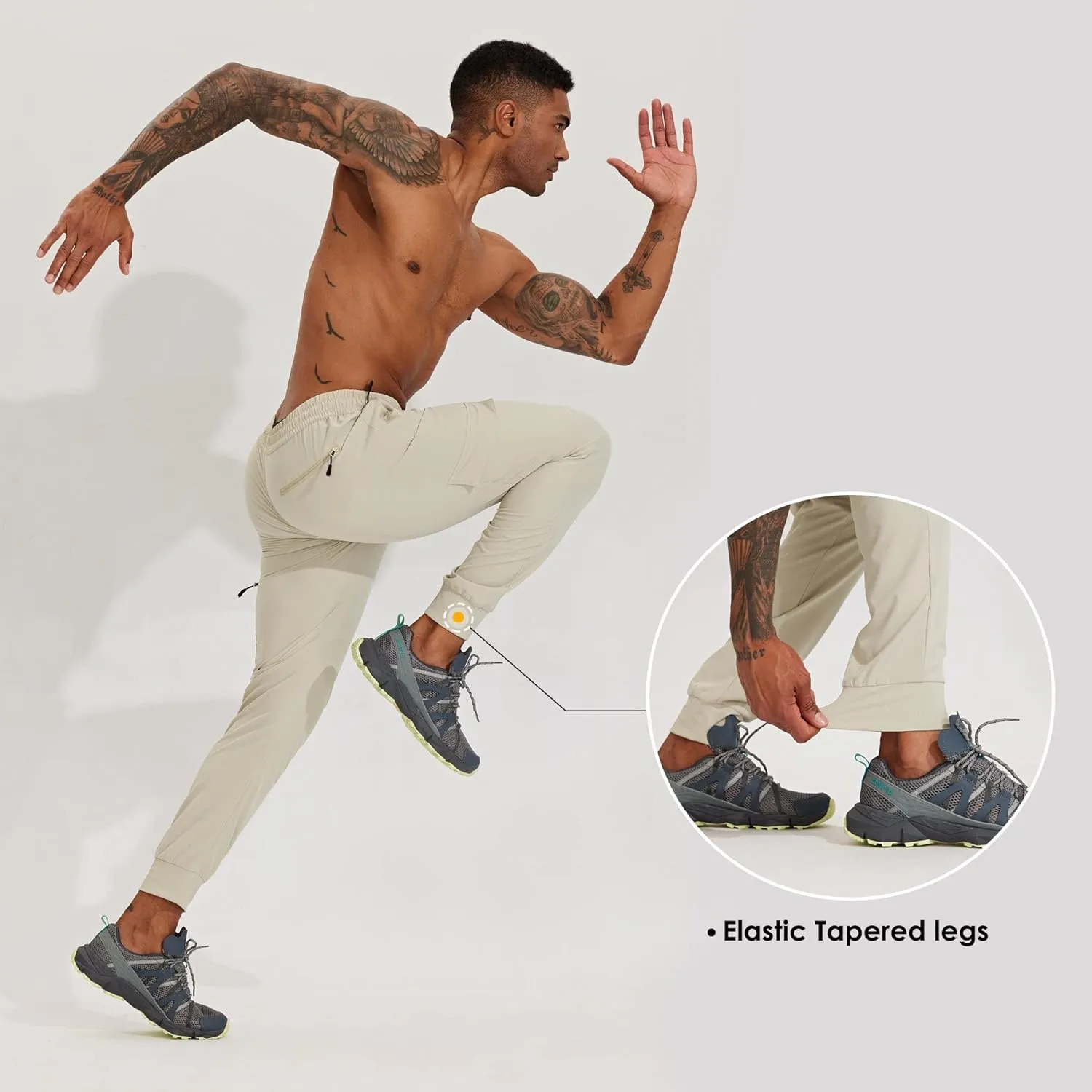 Willit Men's Hiking Joggers Travel Athletic Pants Lightweight Quick Dry Outdoor Running Pants with Zipper Pockets