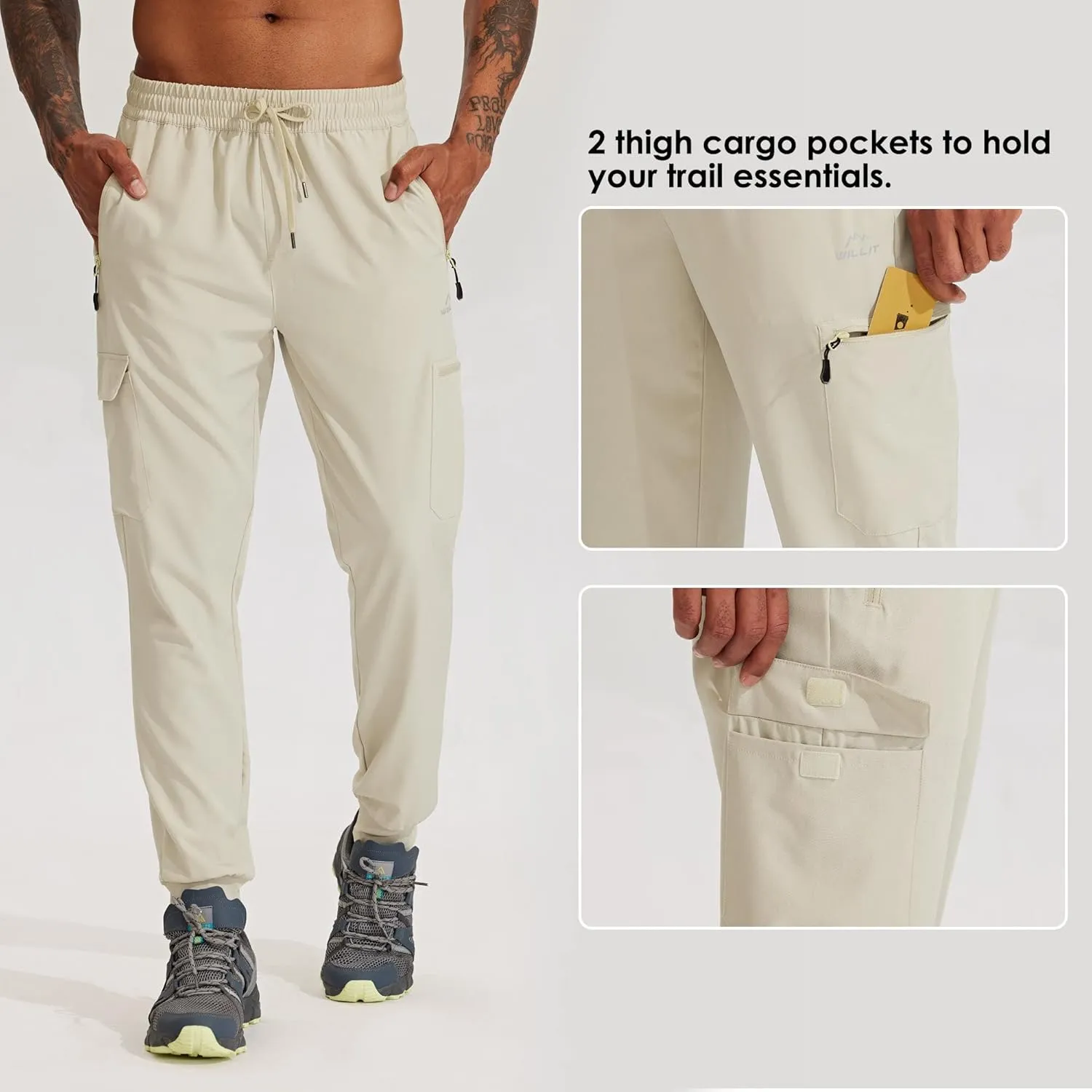 Willit Men's Hiking Joggers Travel Athletic Pants Lightweight Quick Dry Outdoor Running Pants with Zipper Pockets