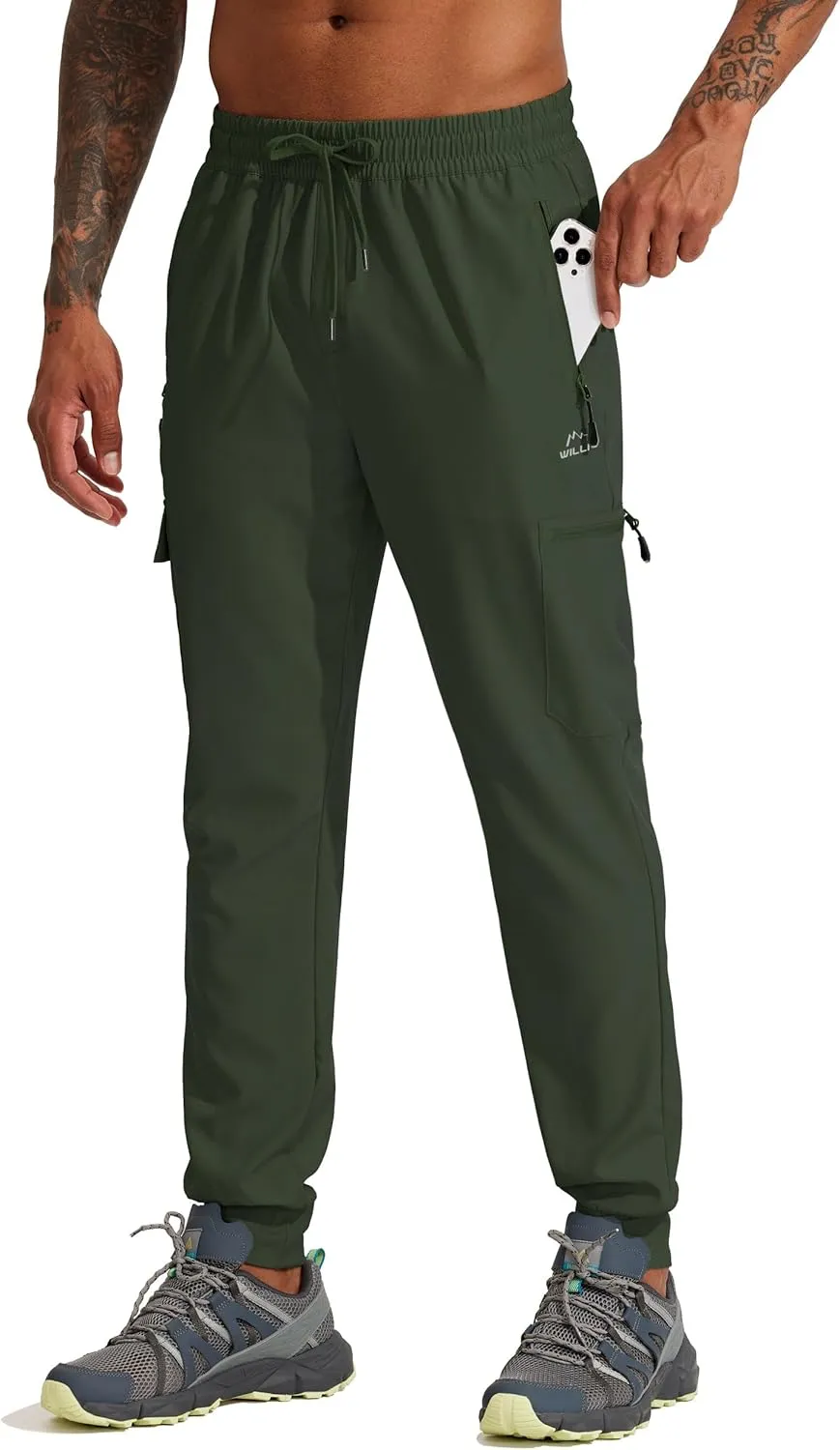 Willit Men's Hiking Joggers Travel Athletic Pants Lightweight Quick Dry Outdoor Running Pants with Zipper Pockets