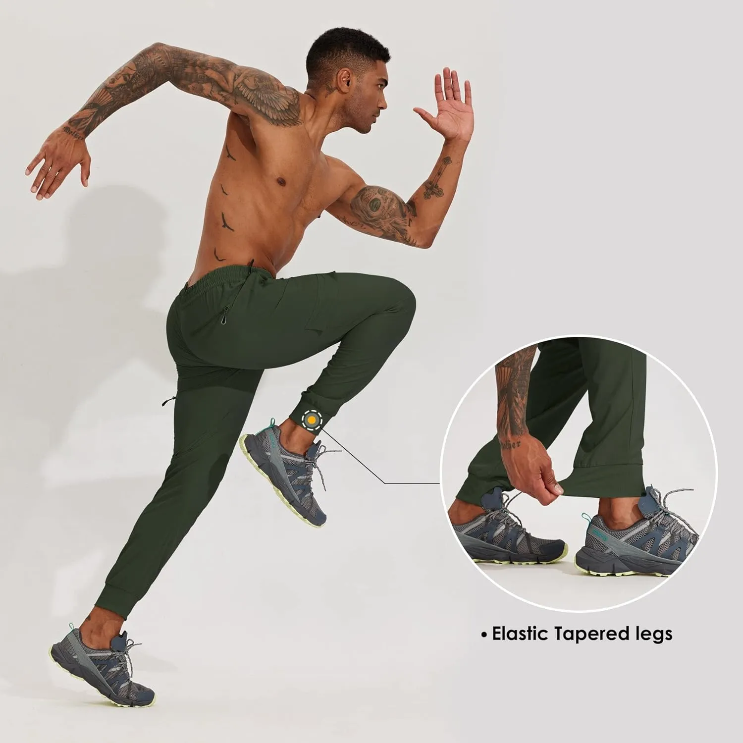 Willit Men's Hiking Joggers Travel Athletic Pants Lightweight Quick Dry Outdoor Running Pants with Zipper Pockets