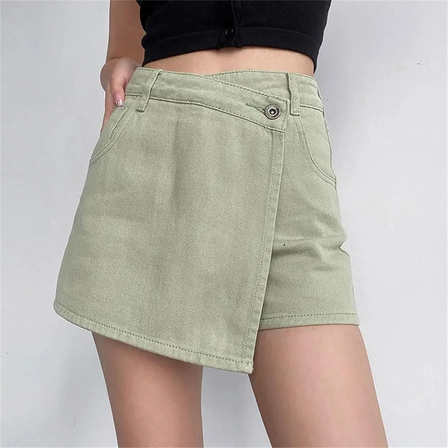 Women Irregular Denim Skirt Slim High-Waisted A-Line Jeans Skirt Shorts