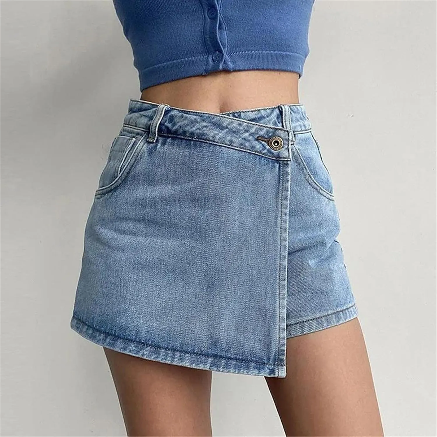 Women Irregular Denim Skirt Slim High-Waisted A-Line Jeans Skirt Shorts