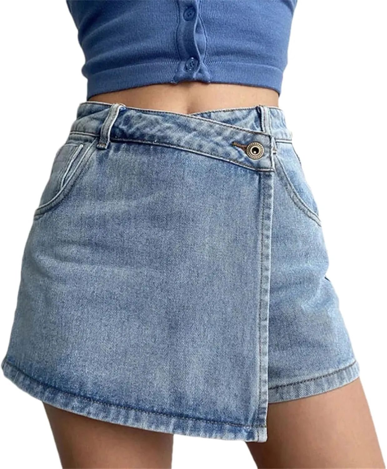 Women Irregular Denim Skirt Slim High-Waisted A-Line Jeans Skirt Shorts