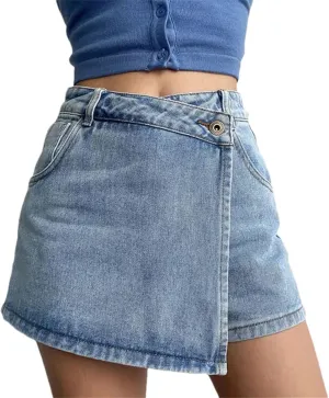 Women Irregular Denim Skirt Slim High-Waisted A-Line Jeans Skirt Shorts