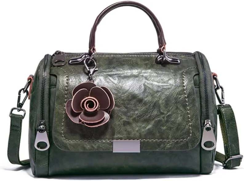 Women Vintage Tote Bag Boston Bags Flower Pendant Shoulder Bags Satchel Purse
