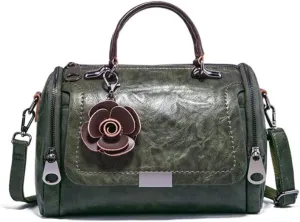 Women Vintage Tote Bag Boston Bags Flower Pendant Shoulder Bags Satchel Purse