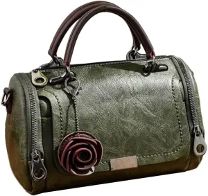 Women Vintage Tote Purse Top-handle Satchel Boston Bags Rose Pendant Shoulder Bags