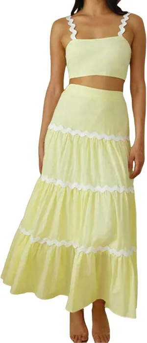 Women's 2025 Summer Halter Top Splicing Long Dress Set Work Solid Color Maxi Dress Vacation Sundress