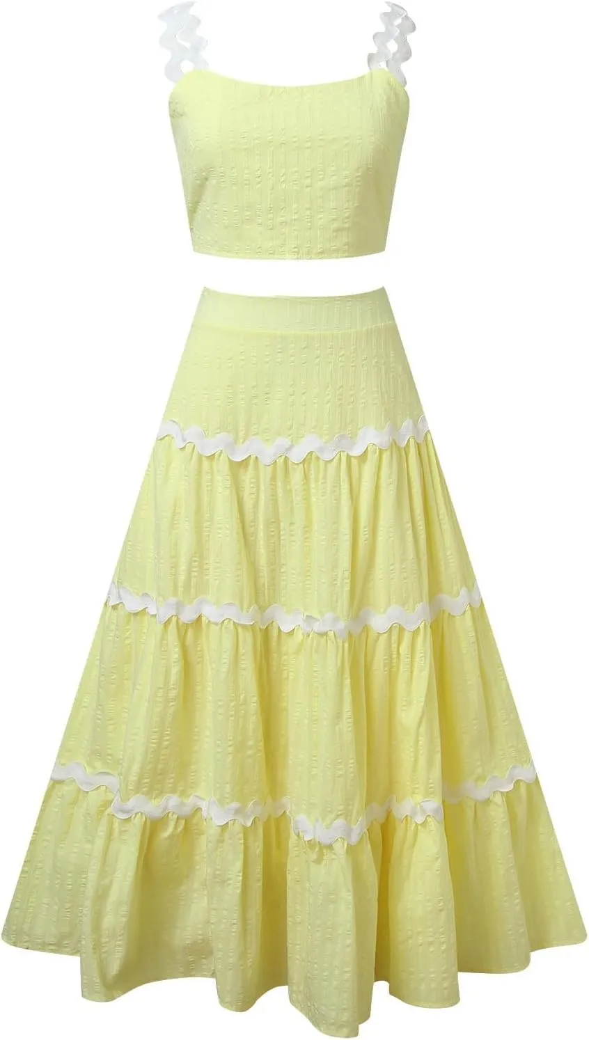 Women's 2025 Summer Halter Top Splicing Long Dress Set Work Solid Color Maxi Dress Vacation Sundress