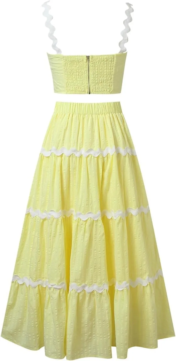 Women's 2025 Summer Halter Top Splicing Long Dress Set Work Solid Color Maxi Dress Vacation Sundress
