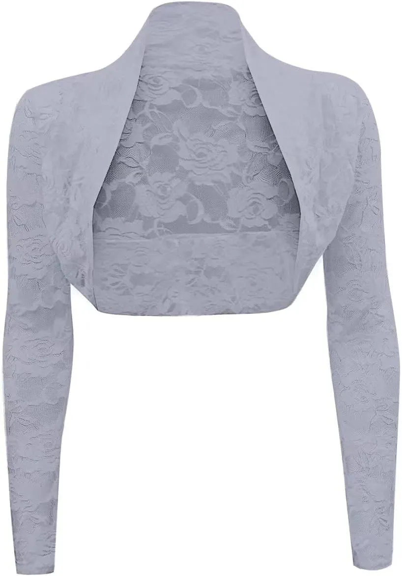 Women's 3 4 Sleeve Shrug Crochet Lace Cardigan Crop Top Crochet Lace Cardigan Sheer Cover Up