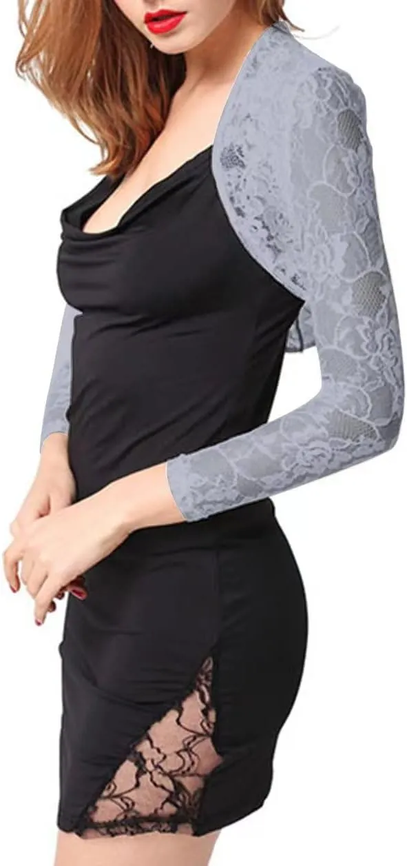 Women's 3 4 Sleeve Shrug Crochet Lace Cardigan Crop Top Crochet Lace Cardigan Sheer Cover Up