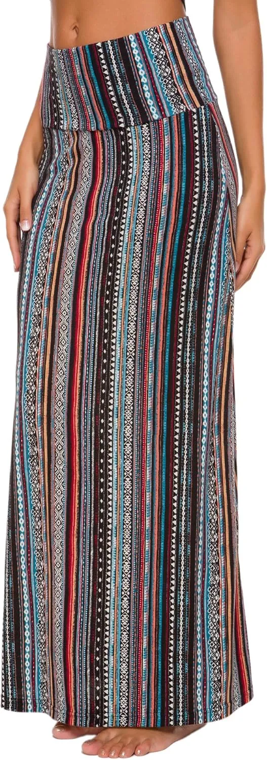 Women's Boho Flod Over Long Maxi Skirt Elastic High Waisted Long Skirts for Women