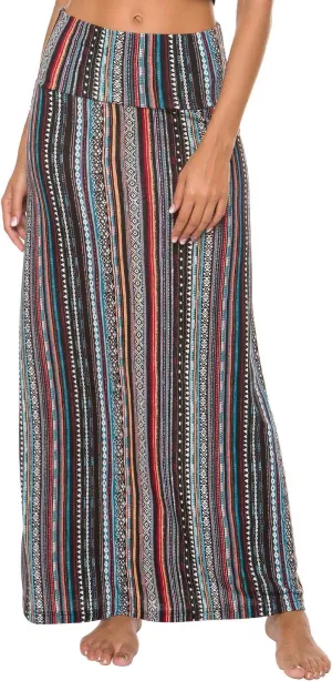 Women's Boho Flod Over Long Maxi Skirt Elastic High Waisted Long Skirts for Women
