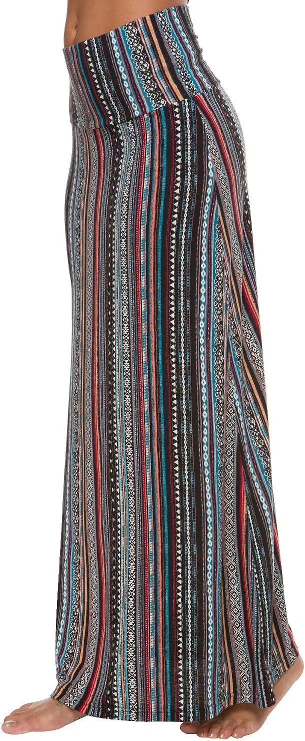 Women's Boho Flod Over Long Maxi Skirt Elastic High Waisted Long Skirts for Women