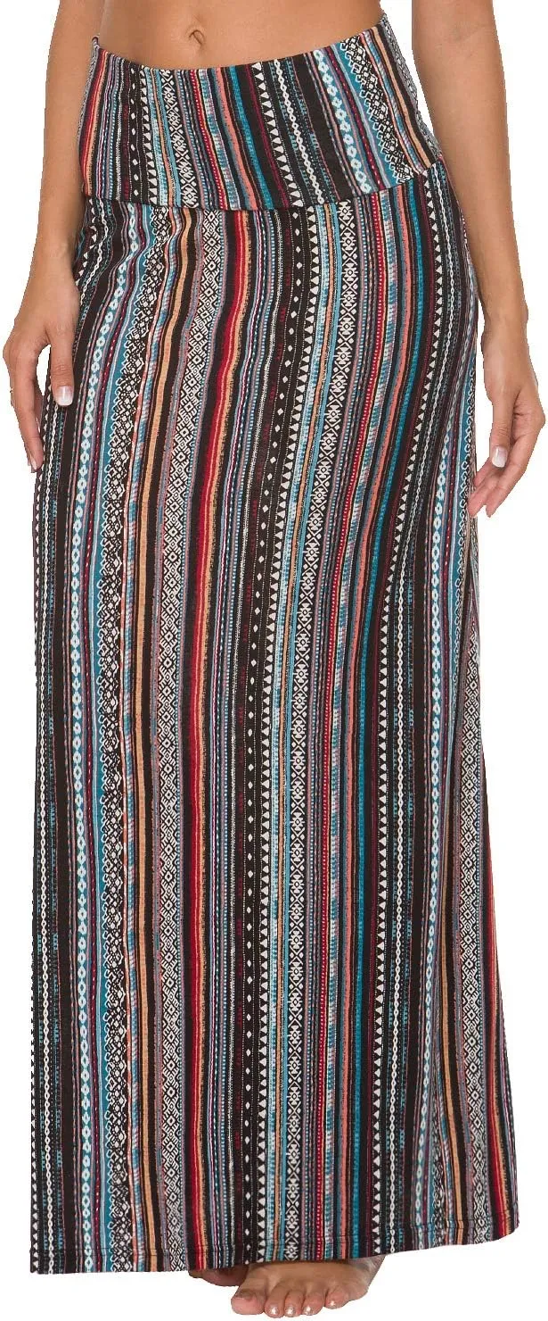 Women's Boho Flod Over Long Maxi Skirt Elastic High Waisted Long Skirts for Women