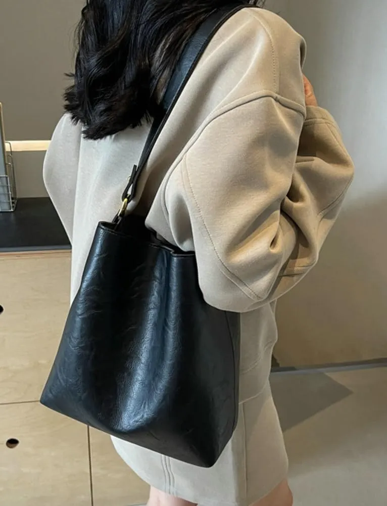 Women's Bucket Shoulder Tote Bags Fashion Large Top Handle Satchel Handbags PU Leather Crossbody Purses 2pcs