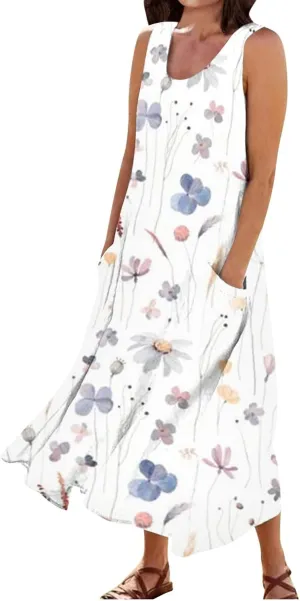 Women's Casual Sleeveless Maxi Dress 2025 Summer Tank Scoop Neck Loose Beach Sundress Beach Vacation Dresses
