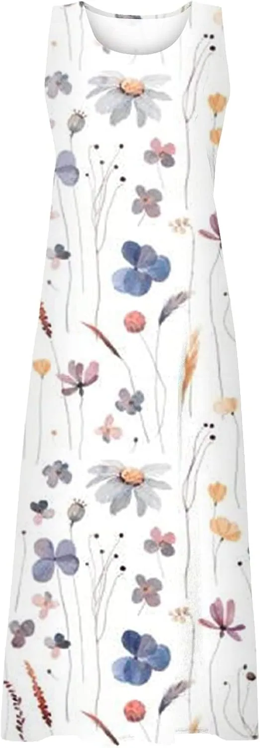 Women's Casual Sleeveless Maxi Dress 2025 Summer Tank Scoop Neck Loose Beach Sundress Beach Vacation Dresses