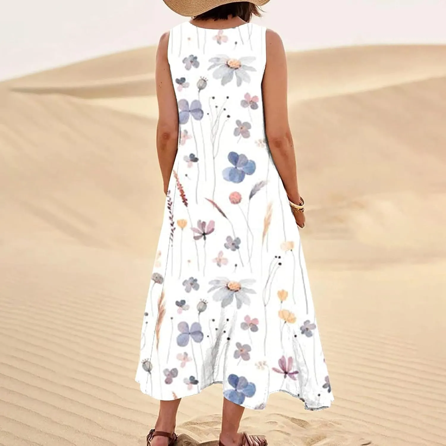 Women's Casual Sleeveless Maxi Dress 2025 Summer Tank Scoop Neck Loose Beach Sundress Beach Vacation Dresses