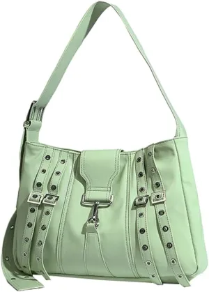 Womens Fashion Vegan Leather Tote Bag Y2k Rivet Shoulder Purse Top Handle Satchel Large Messenger Handbag