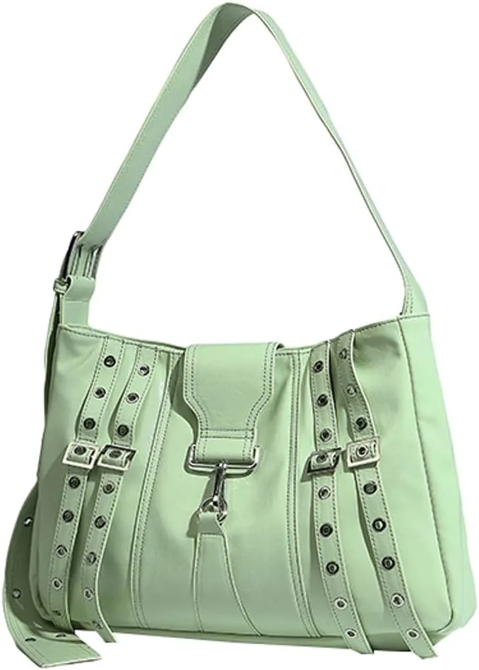 Womens Fashion Vegan Leather Tote Bag Y2k Rivet Shoulder Purse Top Handle Satchel Large Messenger Handbag