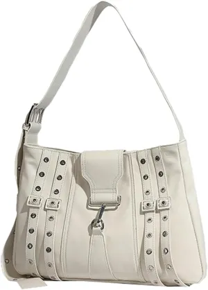 Womens Fashion Vegan Leather Tote Bag Y2k Rivet Shoulder Purse Top Handle Satchel Large Messenger Handbag