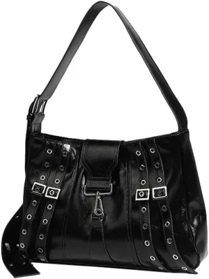 Womens Fashion Vegan Leather Tote Bag Y2k Rivet Shoulder Purse Top Handle Satchel Large Messenger Handbag