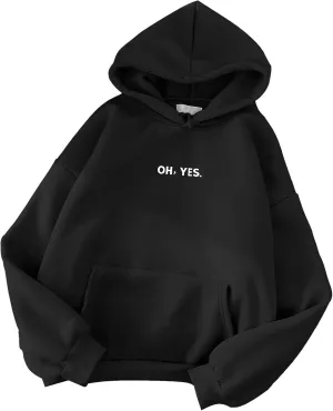 Women's Hoodies Casual Loose Letter Printed Basic Oversized Hoodie Drop Shoulder Long Sleeve Sweatshirt with Pocket