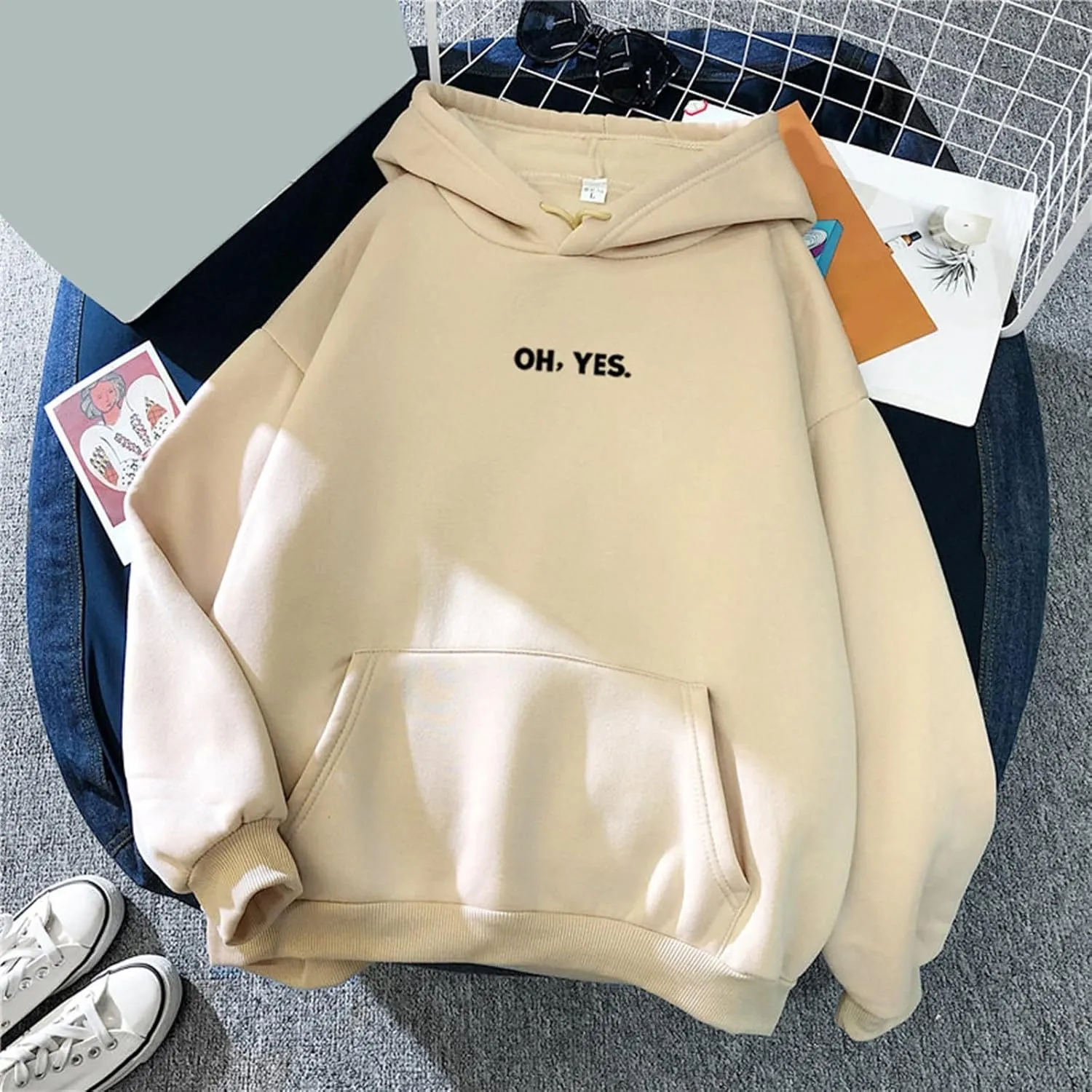 Women's Hoodies Casual Loose Letter Printed Basic Oversized Hoodie Drop Shoulder Long Sleeve Sweatshirt with Pocket
