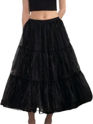 Women's Long White Petticoat 50s Vintage Underskirt Tulle Skirt Above Knee Tutu 31.5 inch for Lolita White Dress