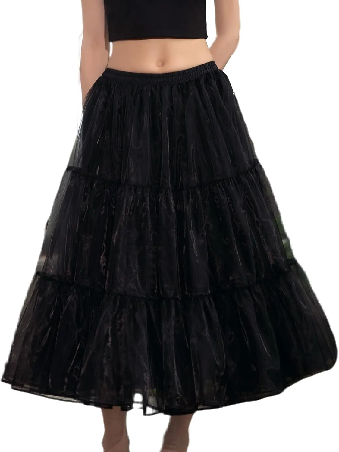 Women's Long White Petticoat 50s Vintage Underskirt Tulle Skirt Above Knee Tutu 31.5 inch for Lolita White Dress