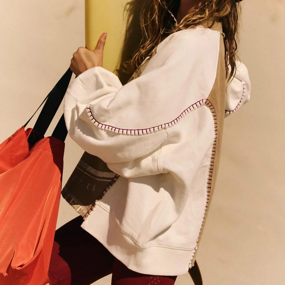 Women's Oversized Sweatshirt Long Lantern Sleeve Crew Neck Color Block Printed Fall Casual Loose Pullover Tops