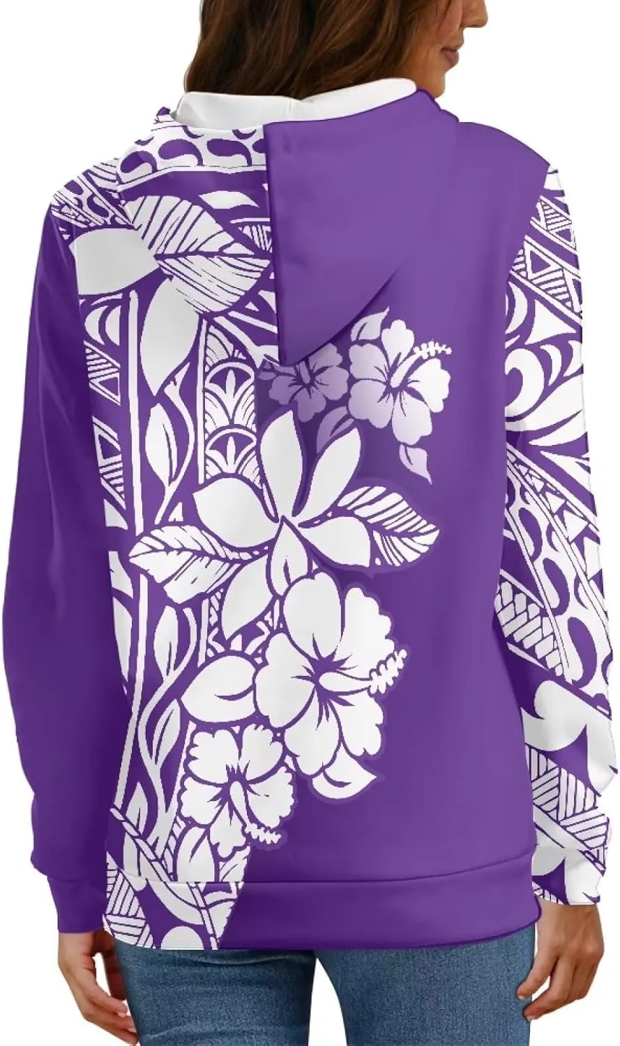 Womens Polynesian Tribal Tattoo Print Hoodies Drawstring Puletasi Tatau Ptaha Pullover Sweatshirt with Pocket