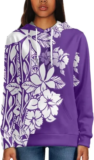 Womens Polynesian Tribal Tattoo Print Hoodies Drawstring Puletasi Tatau Ptaha Pullover Sweatshirt with Pocket