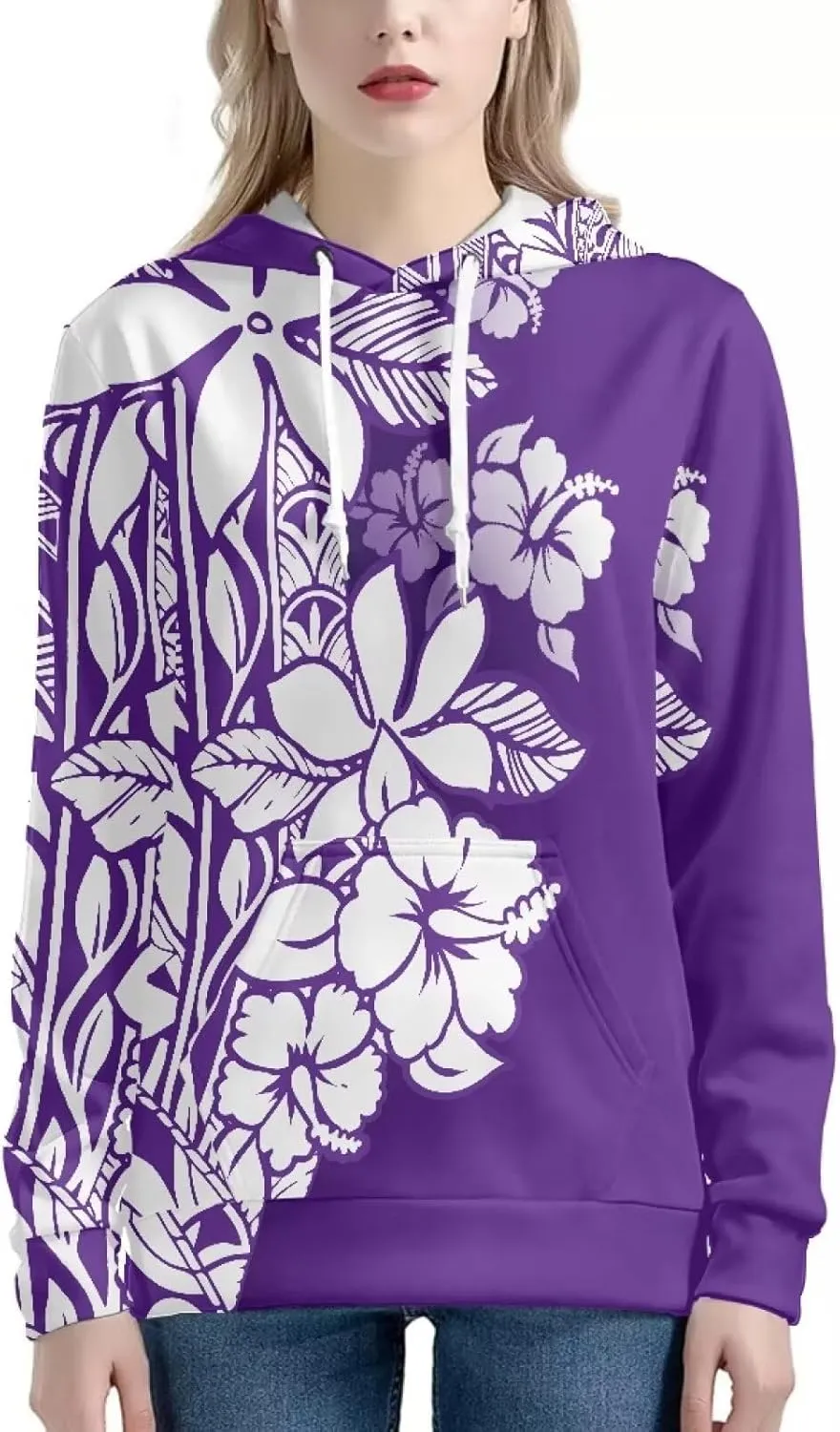 Womens Polynesian Tribal Tattoo Print Hoodies Drawstring Puletasi Tatau Ptaha Pullover Sweatshirt with Pocket