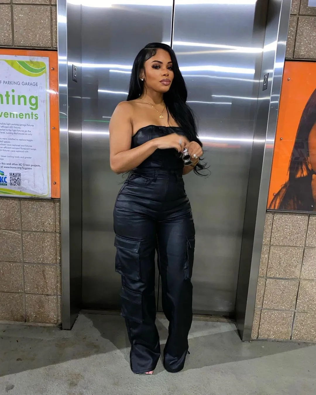 Womens PU Leather Jumpsuit Sexy Off the Shoulder Top Tight Waist Cargo Pants Bodysuit