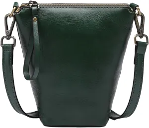 Womens Small Genuine Leather Crossbody Phone Purse Mini Bucket Shoulder Tote Bag Handbag with Adjustable Strap