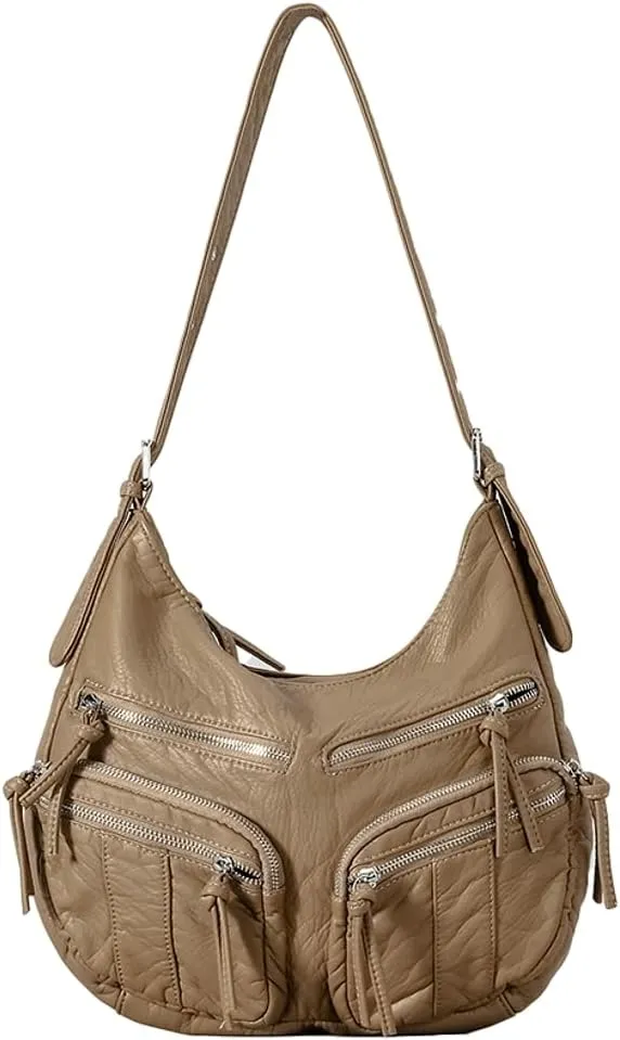 Womens Soft Vegan Leather Shoulder Bag Large Vintage Tote Purse Multi Pocket Y2k Crossbody Handbag Messenger Satchel