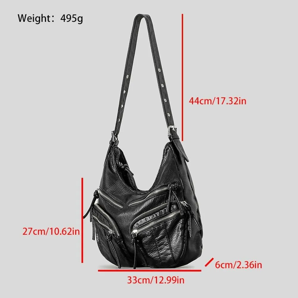 Womens Soft Vegan Leather Shoulder Bag Large Vintage Tote Purse Multi Pocket Y2k Crossbody Handbag Messenger Satchel