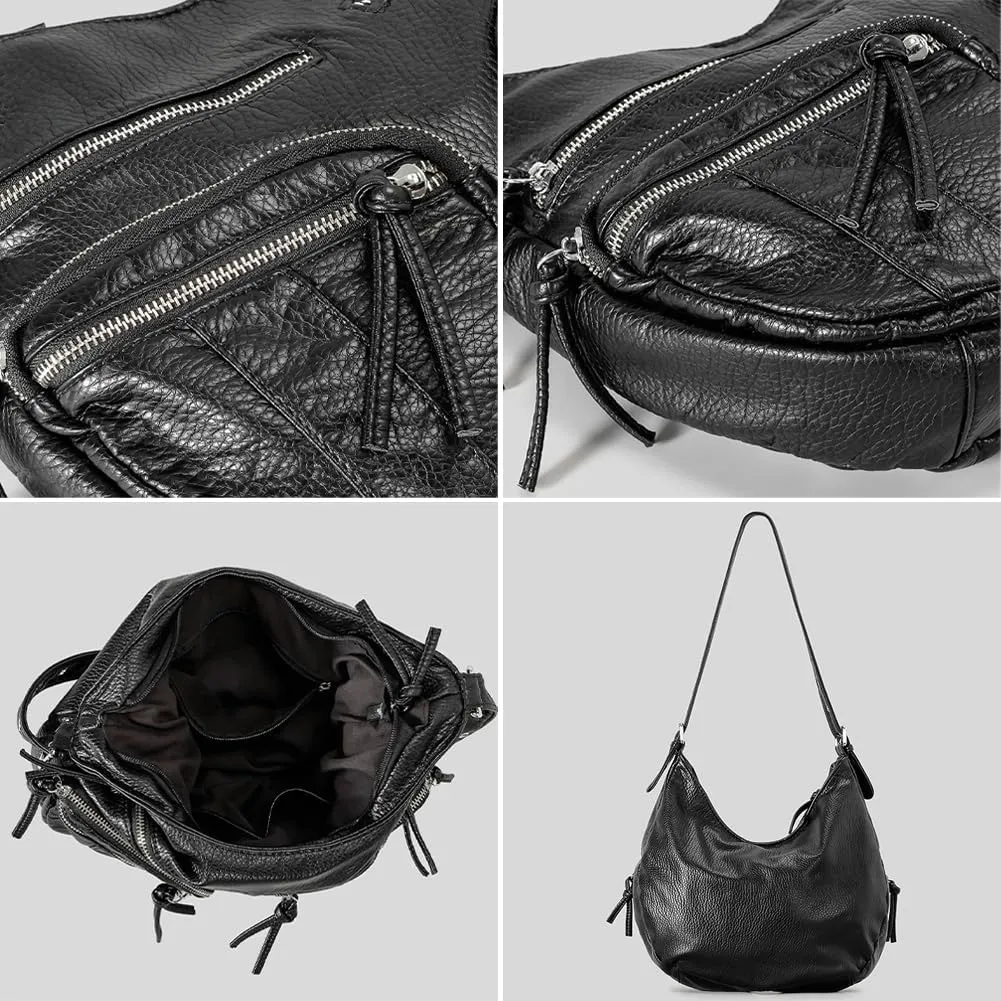 Womens Soft Vegan Leather Shoulder Bag Large Vintage Tote Purse Multi Pocket Y2k Crossbody Handbag Messenger Satchel