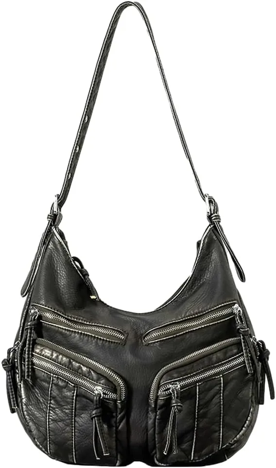 Womens Soft Vegan Leather Shoulder Bag Large Vintage Tote Purse Multi Pocket Y2k Crossbody Handbag Messenger Satchel